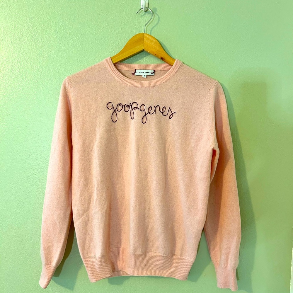 Lingua Franca x Goop Pink Embroidered Sweater
